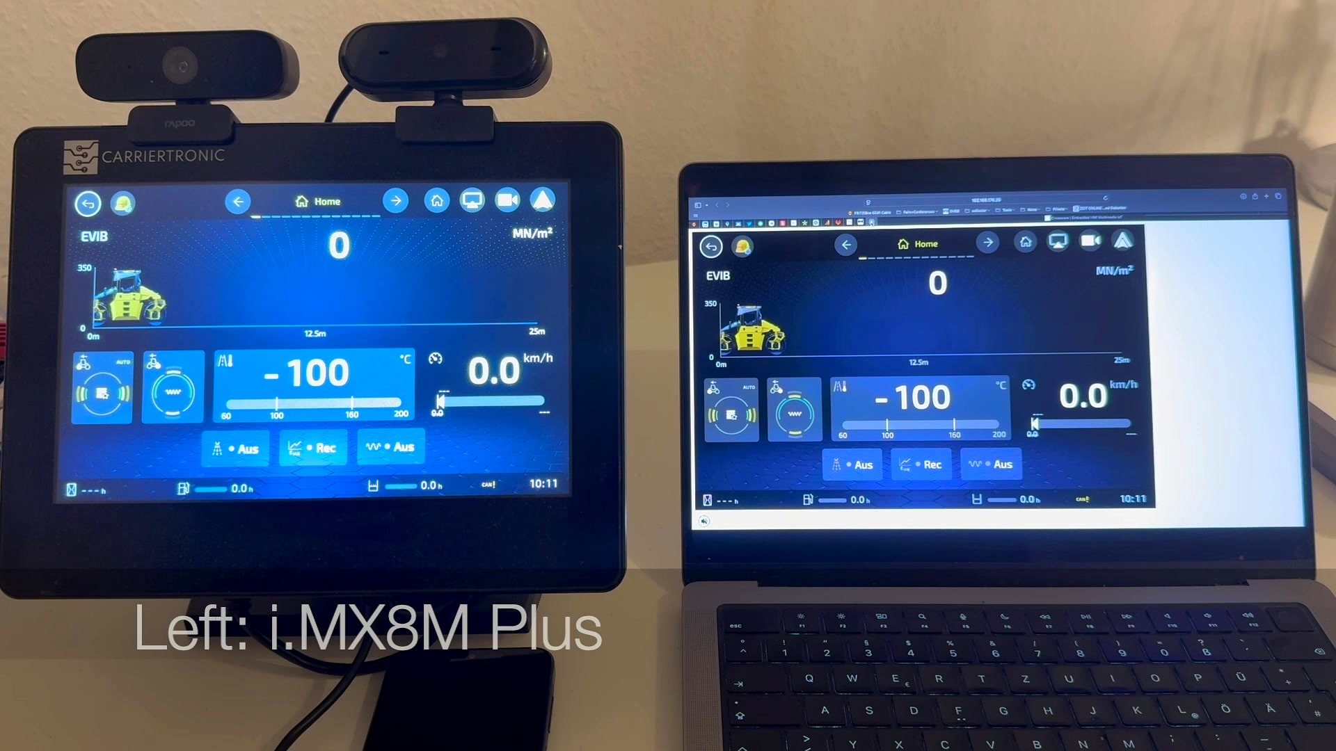 CrossPlay WebRTC screen mirroring, EVIB HMI simultaneously on embedded i.MX8M device and laptop